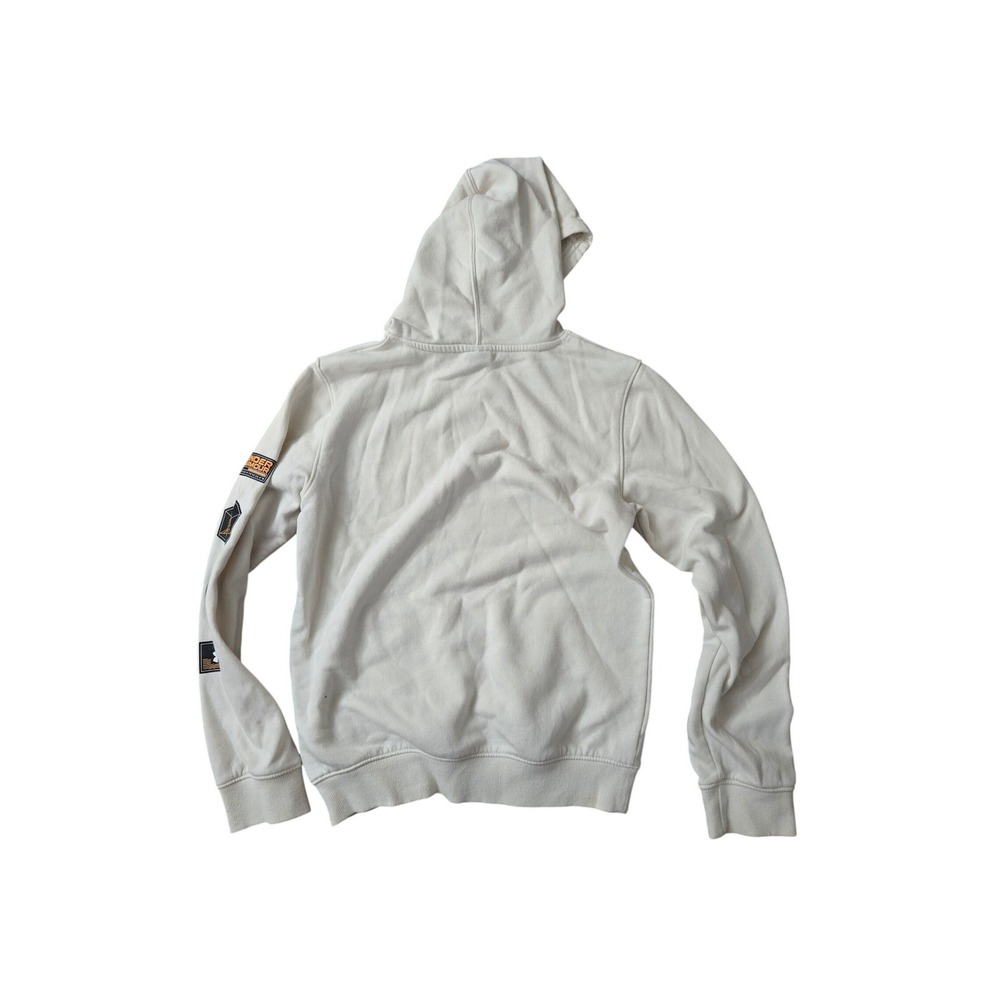 Under Armour Boys Rival Fleece Hoodie Cream Off White Graphic Patches YLG Large - Picture 2 of 4